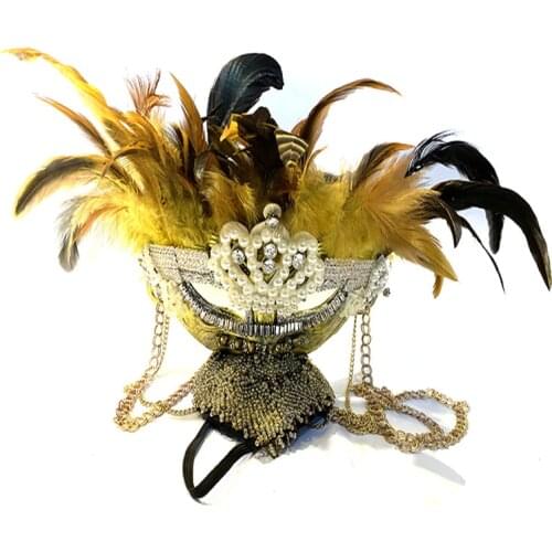 Women Nightclub Costume Stage Party Show Dance Feather Headdress Rhinestone Headpieces