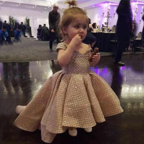 100 % Real Photos Golden Sequin Flower Girls Dresses Golden Girls Birthday Party Dresses Sparkly Girls Dresses Custom