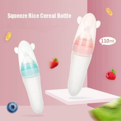 110ml Silicone Squeeze Bottles Newborn Infants Rice Cereal Bottles Multifunction Vegetable Fruit Feeding Spoon Baby Dishes