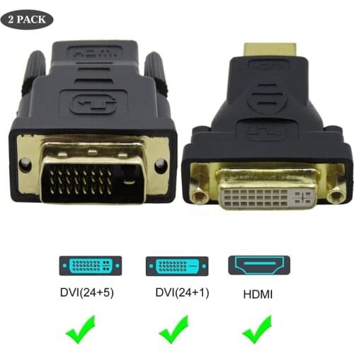 2Pcs DVI to HDMI adapter Gold-Plated Female TO Male Converter For HDTV LCD