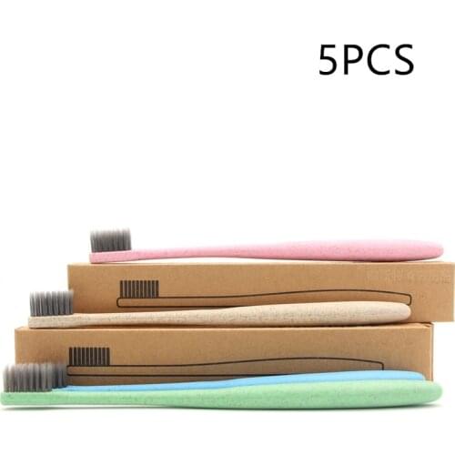 5/1pcs Eco Friendly Toothbrush Natural Wheat Straw Handle Bamboo Charcoal Bristle Adult Soft Ultra Fine Bristles Toothbrushes