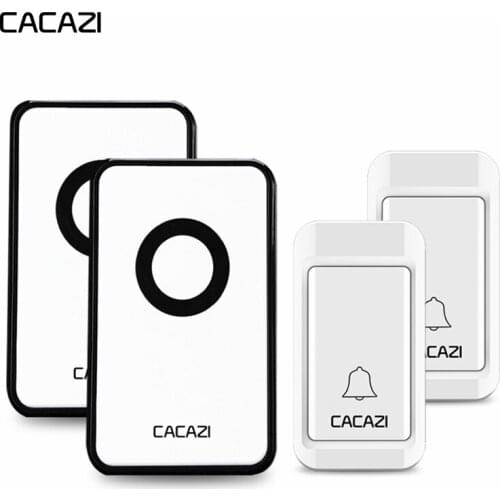 CACAZI Self Powered Wireless Doorbell Waterproof No Battery 2 Button 2 Receiver Home Cordless door bell chimes US EU UK Plug