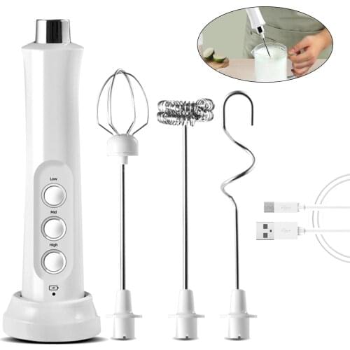 USB Rechargeable Blender Milk Frother Handheld Electric Mixer Foam Maker Stainless Whisk 3 Speed for Coffee Cappuccino