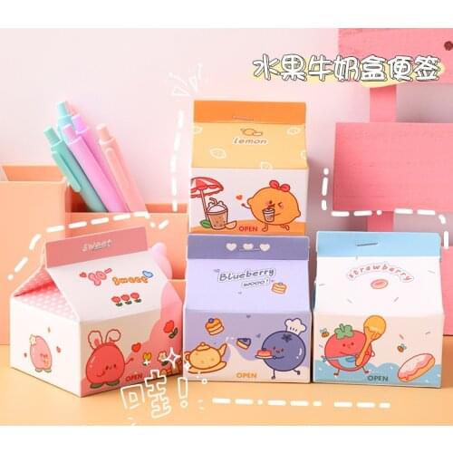 Ins Kawai Notebook 200pcs Fruit Milk Memo Notes Carton Notebook Student Girl Heart Boxed Stationery Notes Paper