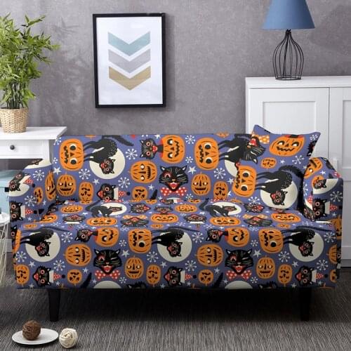 1/2/3/4 Seats Sofa Cover For Living Room Decor Cute Cartoon Halloween Slipcover Elastic Corner All-Inclusive Couch Covers