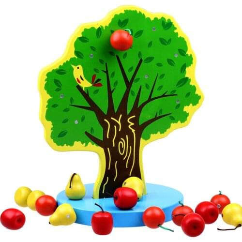 Wooden Montessori Fruits Apples/Oranges Tree Math Puzzles Board Game for Kids Baby DIY Role Play