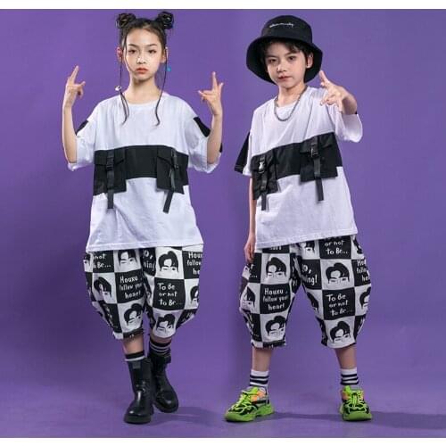 Kids Hip Hop Childrens Clothing Oversized T Shirt Top Print Streetwear Harem Pants For Girl Boy Jazz Dance Costume Clothes Suit