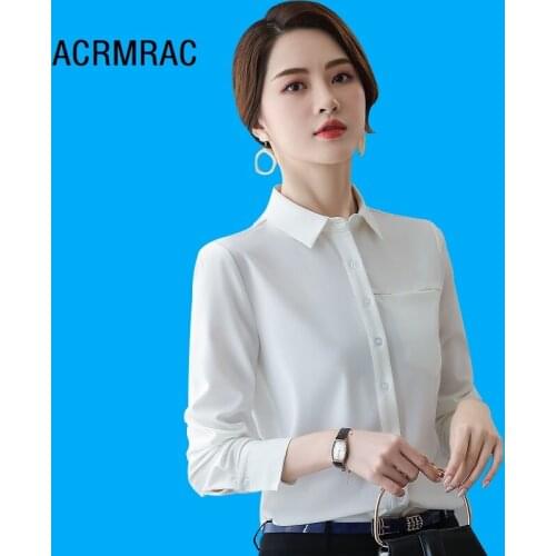 Women shirt Slim autumn Long sleeve Solid color OL Formal Blouses & Shirts Woman Q6126