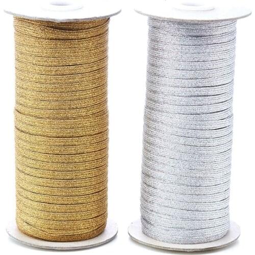 3mm 6mm 9mm Glitter Gold Silver High Elastic Sewing Elastic Band Flat Rubber Band Waist Band Stretch Rope Elastic Ribbon 5yards
