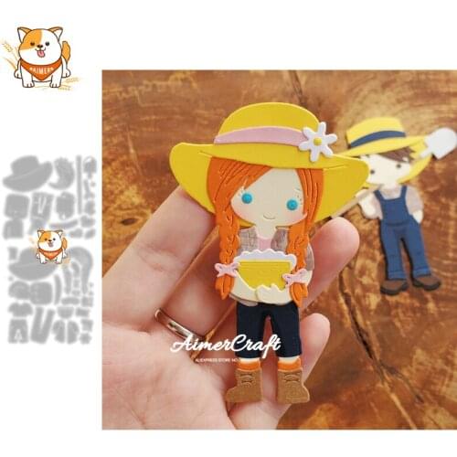 Farmer Boy Girl Metal Cutting Dies Mold Knife Scrapbooking Stencil DIY Embossing Craft Die Cuts Card Making New Dies For 2021