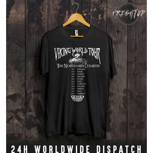 Vikings World Tour T Shirt Ragnar Lothbrok Shield Maiden Warriors Gym Valhalla