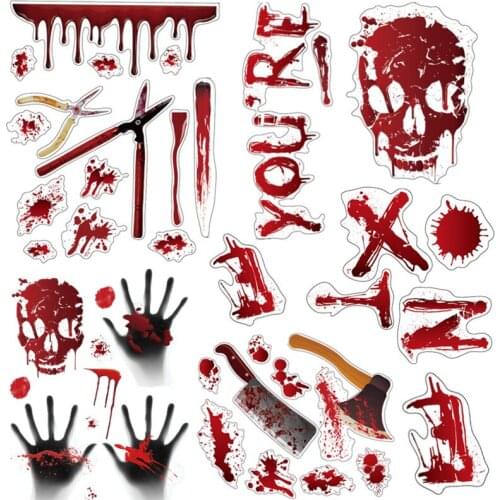 Halloween Horrible Wall Stickers Supplies Skull Axe Knives Halloween Party Window Door Decorations Decal Sticker Home Photo Prop