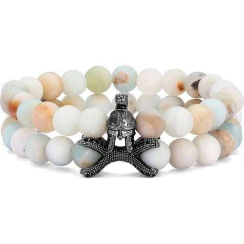 Best selling mens bracelet natural stone spartan helmet set bracelet men and women friends gift charm chain jewelry