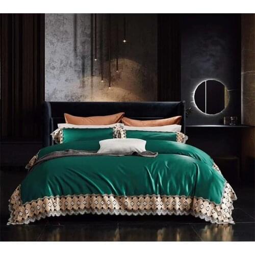 Exquisite European Style Long Staple Cotton Bedding Set Lace Embroidery Solid Duvet Cover Sheet Pillowcase Queen King 4 Pcs