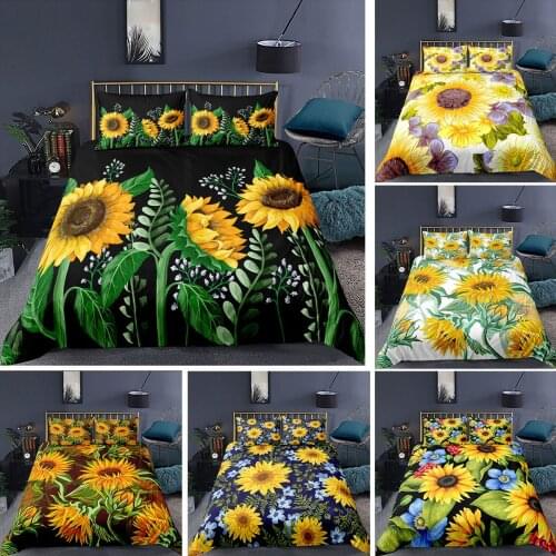 Sun Flower Bedding Set 2/3Pcs Duvet Cover & Pillowcase(s) 3D Printed Quilt Cover Home Textile Gift