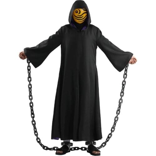 Anime Naruto Uchiha Obito Tobi Cosplay Costume Zetsu Black Long Robe Uniform Cloak Tobi Mask Chain Unisex Halloween Costume