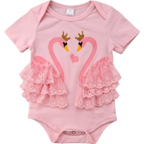Cute Infant Baby Girls Swan Swimwear O Neck Pink Black Romper Bodysuit Kids Baby Swimsuit Bathing Suit