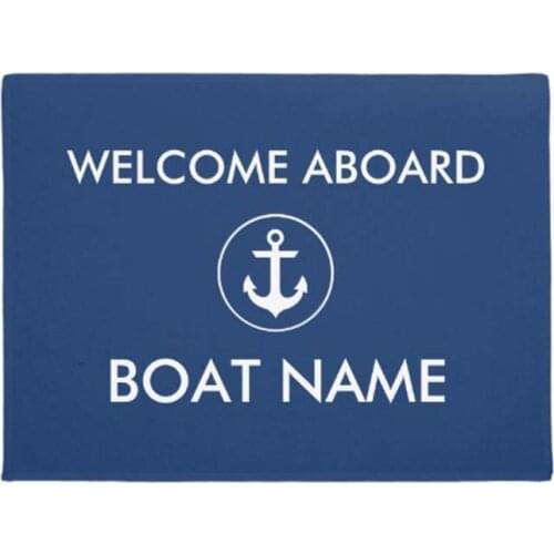 Nautical Navy Blue Welcome Boat Name Door Mat Home Decoration Entry Non-slip Door Mat Rubber Washable Floor Home Rug Carpet