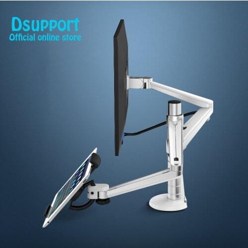 OA-8 Desktop Clampping Full Motion Height Adjustable Double Arm Tablet PC Holder + Single Arm Monitor Holder Tablet PC Stand