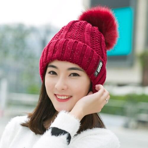VEITHDIA 2019 New Pom Poms Winter Hat for Women Fashion Solid Warm Hats Knitted Beanies Cap Brand Thick Female Cap Wholesale
