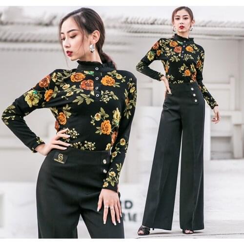 New Latin Dance Tops Women Rumba Practice Long Sleeve Shirt Latin Competition Dresses Lady Modern Ballroom Dance Costumes VO169