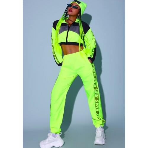 Jazz Dance Clothes Fluorescent Color Hip-hop Street Dance Performance Clothes Suit Sexy Stage Performance Costumes 2021 Suit