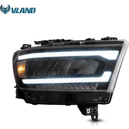 VLAND Factory wholesales 5th Black Front Lamp Sequential Turn Signal 2019 2020 2021 Full LED Headlights For Dodge Ram 1500