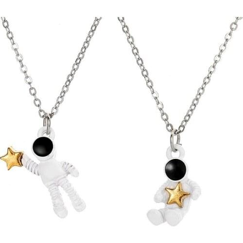 Minar Unique White Design Astronaut Pendant Necklace for Femme Kawaii Star Necklace Party Gifts Jewellery Accessories