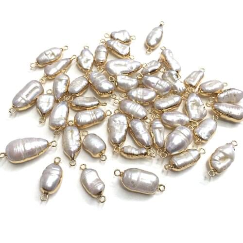 Natural Freshwater Pearl Pendant irregular Double hole connector Pendants for Jewelry Making DIY Bracelet Necklaces Accessories
