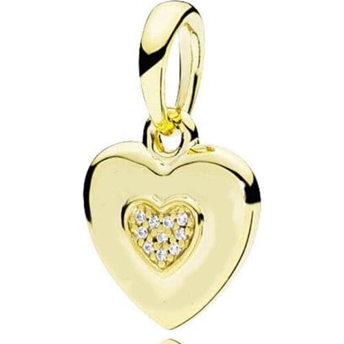 Original Shine Signature Love Heart With Crystal Pendant Beads Fit 925 Sterling Silver Bead Charm Bracelet DIY Jewelry