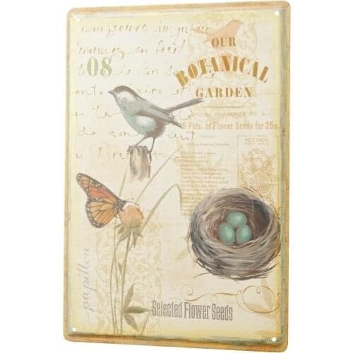 SINCE 2004 Nostalgic Tin Sign Metal Plate Decorative Sign Home Decor Plaques Botanical Garden Bird Bird nest Butterfly Flower