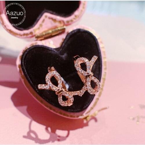 Aazuo 18K Rose Gold White Gold Fashion Jewelry Real Diamonds Lovely Mini Bowknot Stud Earring Party Fine Jewelry Hot Sell