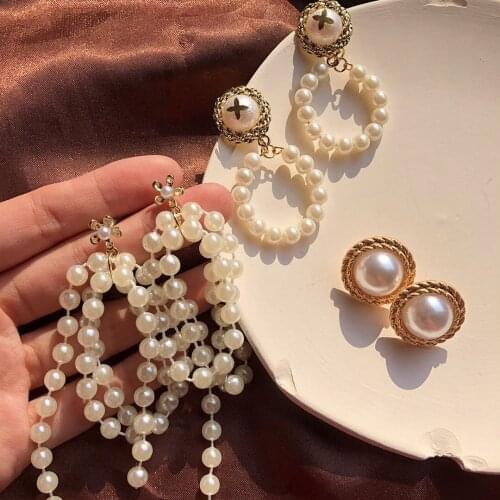 South Korea baroque pearl tassel long wind yakeli needles new temperament stud earrings small perfume pearl earrings