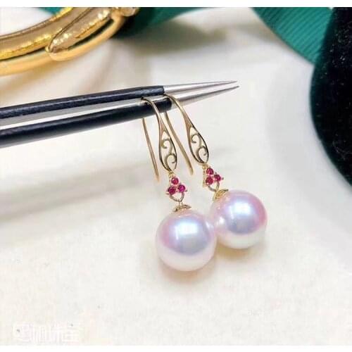 D319 Pearls Drop Earrings Fine Jewelry 10-10.5mm Nature Fresh Water Pinkish White Pearls Females Earrings for Women Fine Gifts