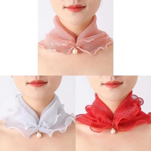 Fashion Lace Variety Scarf Creative Fake Pearl Pendant Scarf Gauze Loop Scarf For Women Clothing Accessories