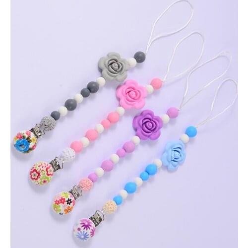 Silicone Flowers Crochet Beads Pacifier Chain Baby Nipple Holder Personalised Name Handmade Pacifier Clips for Baby Chew Toys