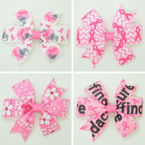SUPWRF 3.1'' LOVE Pink ribbon kids hair accessories hair bows With Clip hair ties Printed Ribbon headwear wholesale 20 PCS T0929