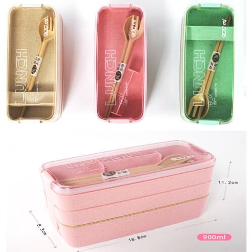 3 Layer Lunch Box Healthy Material Wheat Straw Bento Boxes Microwave Dinnerware Food Storage Container 900ml