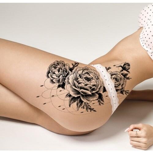 Waterproof Tattoo Stickers for Women Dark Series Sexy Flower Temporary Tattoos Realistic Fake Black Rose Fox Wolf Body Tattoos