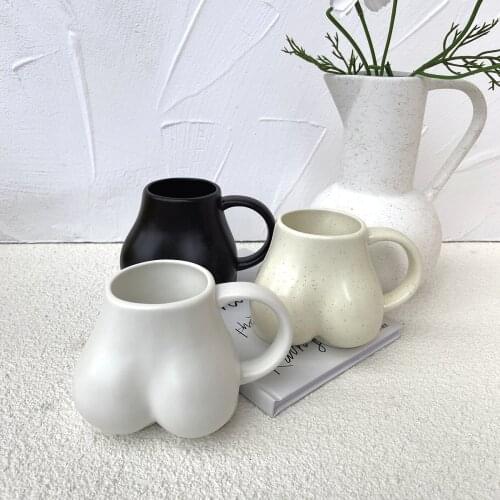 Ins Fun Bottom Cup Creative Coffee Cup Ceramic Mug Simple Lovely Solid Color Design Desktop Decoration High Value Personality