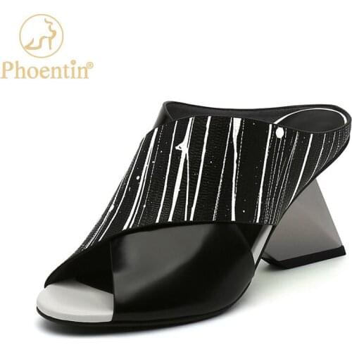 Phoentin Womens Elegant peep toe outside slippers 2021 summer new high heels slippers female slingbacks Mules shoes FT1495