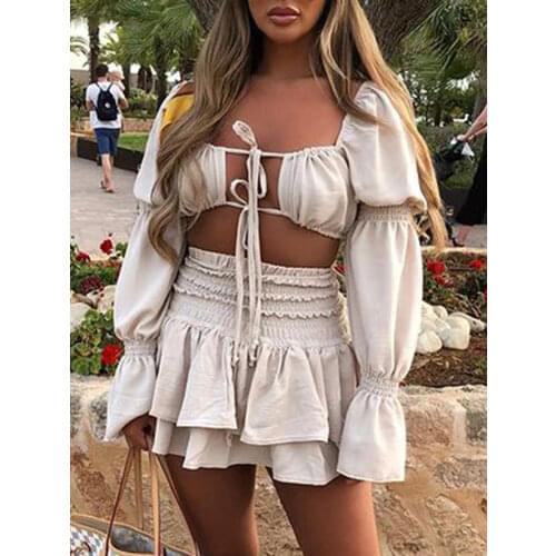 Solid Ruffles Off Shoulder Women Shorts Set Slash Neck Crop Tops And High Waist Bottom Ladies Suit Summer Beach Style Casual New