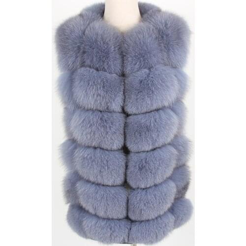 Maomaokong Womens puls Size Grey Natural Fox Fur Vest Coat Fashion fur Grass Vest Jacket Park
