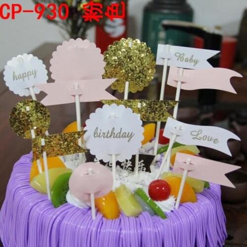 10 Sets Wedding Cake Toppers Happy Birthday Floating Flag Plugin Birthday Party Creative Dessert Table Decoration Cumpleanos