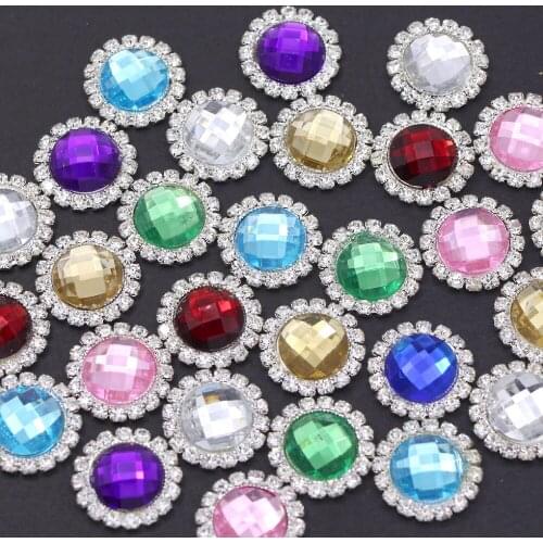 10Pcs Resin Rhinestone Button Round Sliver Base Flat Back Gems Rhinestone For Clothes/Wedding Decoration Jewelry Accessories