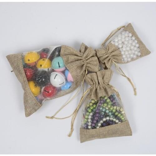 10pcs/lot New 10x14cm, 13x18cm, 16x22cm Organza Single-sided Open Window Sack Bag Drawstring Storage Bag Linen Organizer Bags