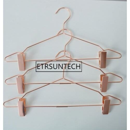 50pcs Nordic Style Rose Gold Metal Pants Skirt Slack Hangers with Clips Hanger Rack Clothing Store Wardrobe Organizer