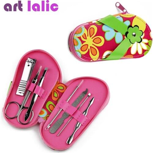 7 pcs slippers shaped Nail Art Manicure Set Nail Care Tools with Mini Finger Nail Cutter Clipper File Scissor Tweezers Color