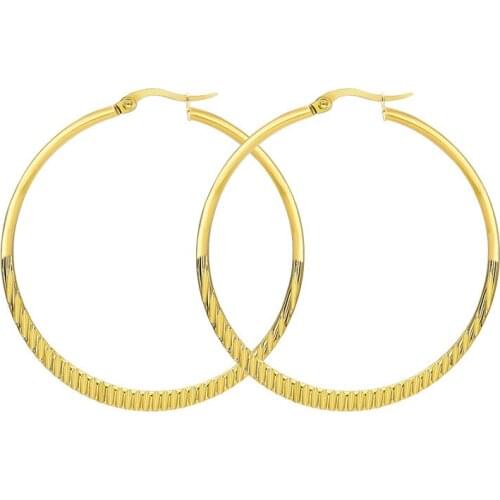 AsJerlya 1Pair 50mm Stainless Steel Hoop Earrings For Women Statement Big Silver/Gold Color Round Circle Loop Earring Party Gift