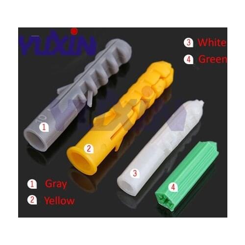 Free Shipping M4/M5/M6/M8/M10 Ribbed Plastic Anchor Wall Plastic Expansion Pipe Tube Wall Plugs Drywall Screw Yellow green gray